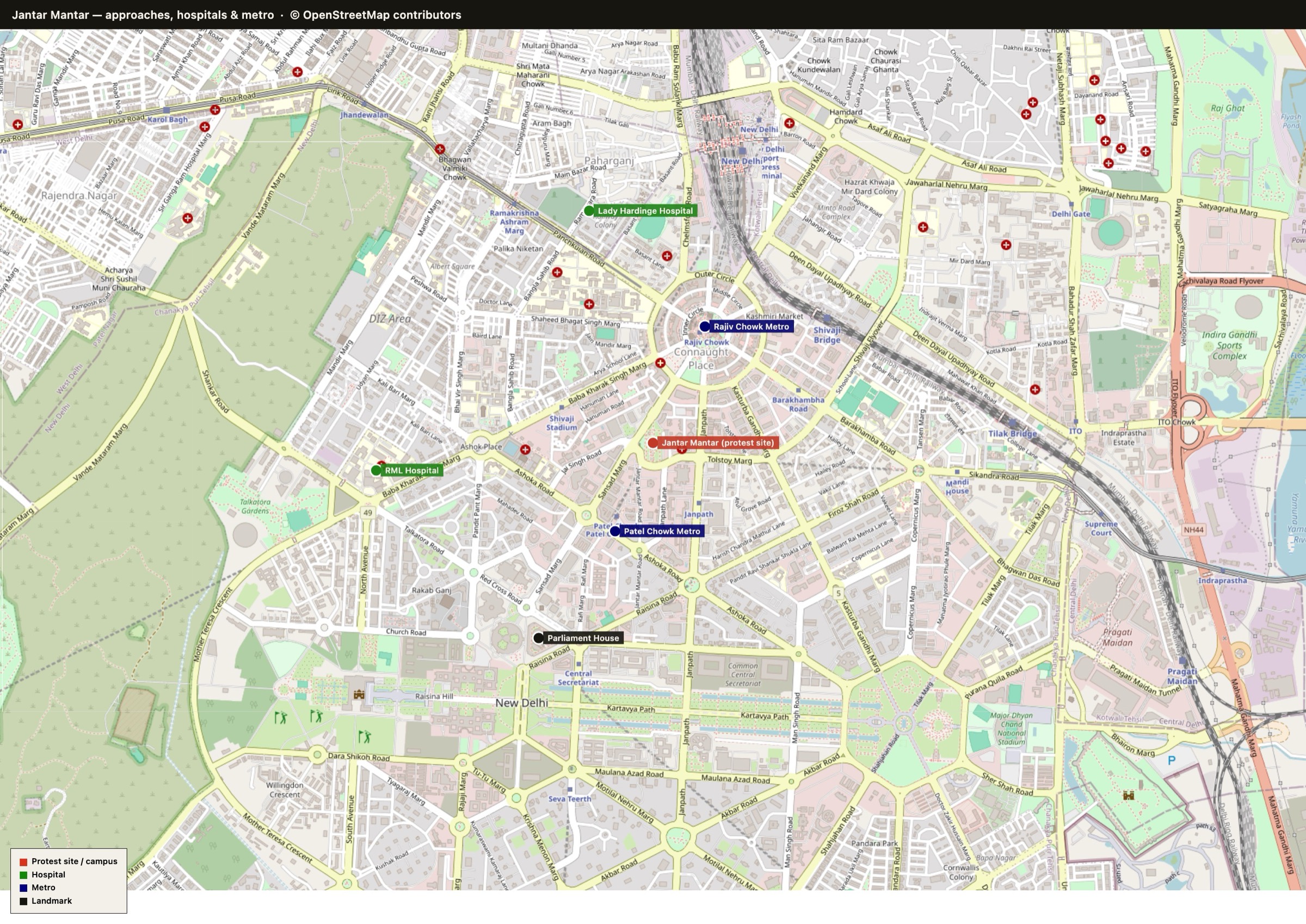 Approaches, hospitals & metro
